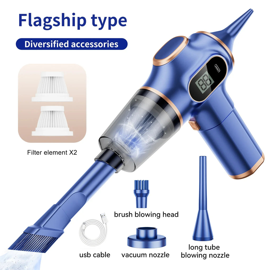Aspirator portabil pentru mașină - Reîncărcabil prin USB - Filtru lavabil - Pentru mașină, casă și birou - Negru și albastru
