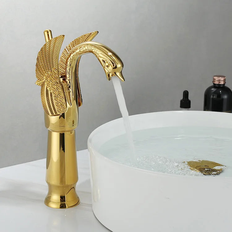 AuroraLuxHome Rubinetto per Lavabo con Maniglia Singola Swan Dorato
