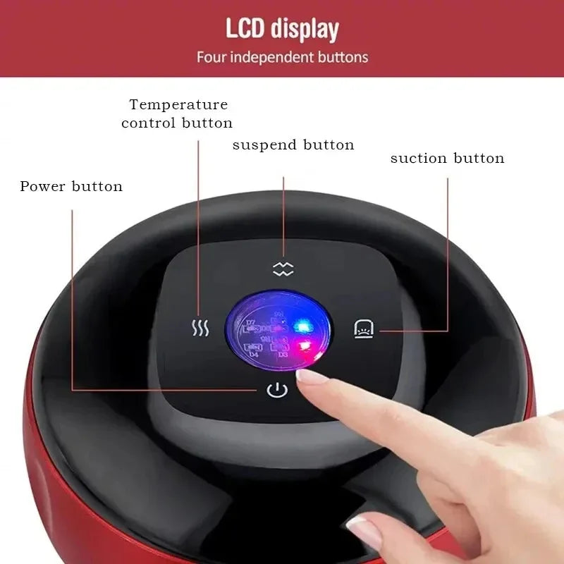 Elektrikli Vakumlu Kupa Cihazı - Vücut Kazıma Masaj Aleti - Isıtmalı Vakumlu Kupa - 12 Hız - Kırmızı