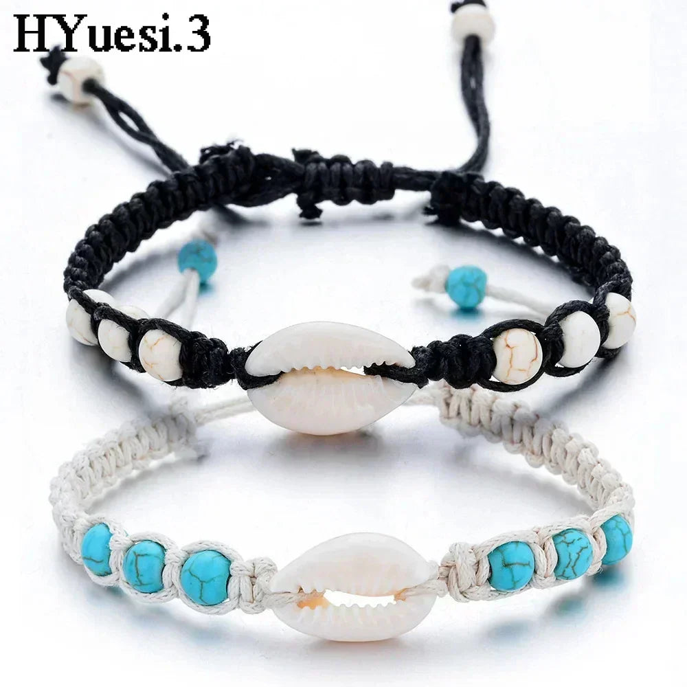 Unisex sommerarmbånd med søstjerner, muslingeskaller og flet