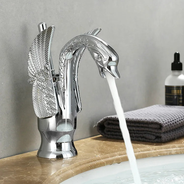 AuroraLuxHome Rubinetto per Lavabo con Maniglia Singola Swan Dorato