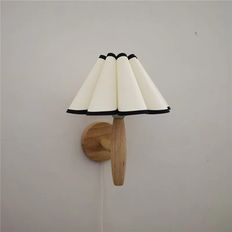 Lyren Nordic Wood Wall Sconce With Pleated Shade Glow