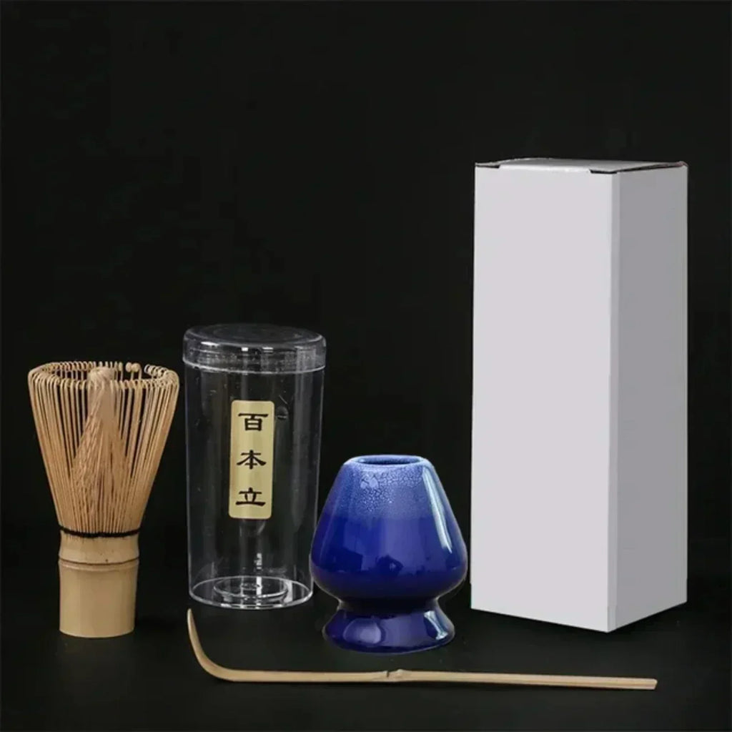 Ensemble d'outils pour cérémonie du thé japonaise – Fouet à matcha élégant, pinceau pour mélanger et support avec 3 cuillères à thé
