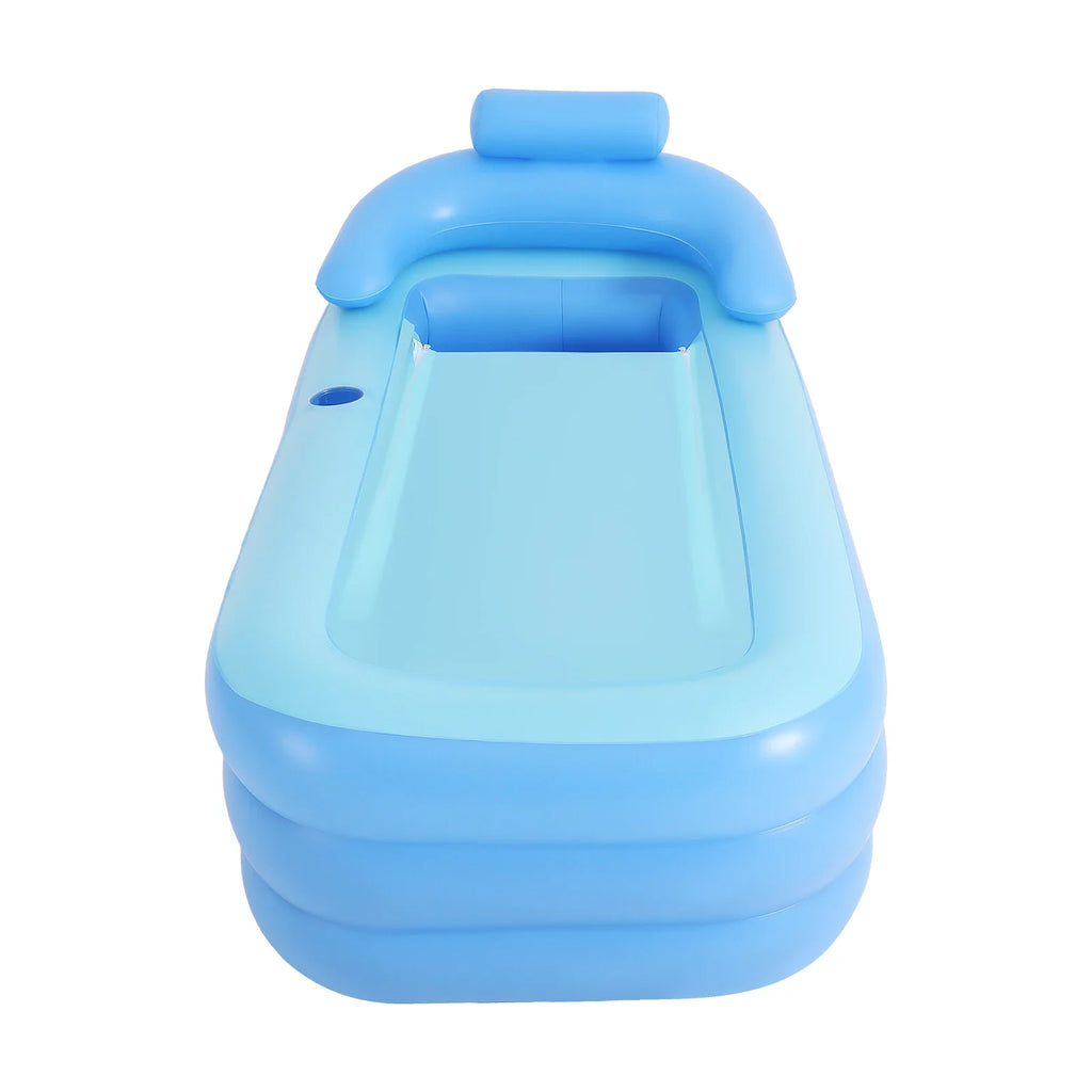 Cadă gonflabilă pliabilă - PVC - Capac cu fermoar și saltea cu bule - 160x84x64cm - Albastru