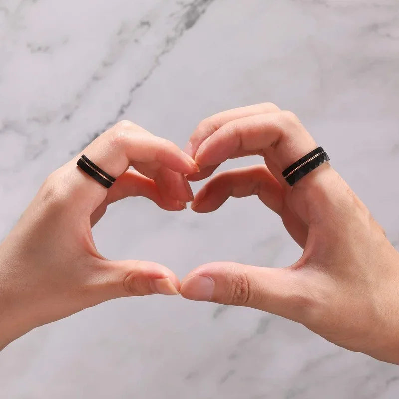 ピンクアクセント付きミッドナイトタングステンバンド | Orntli