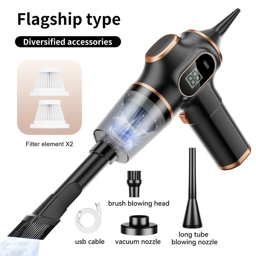 Aspirator portabil pentru mașină - Reîncărcabil prin USB - Filtru lavabil - Pentru mașină, casă și birou - Negru și albastru