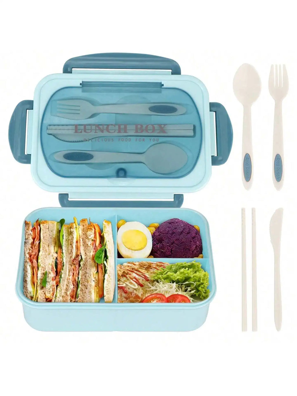 Portapranzo Bento da 1200 ml — 4 scomparti, a tenuta stagna, posate