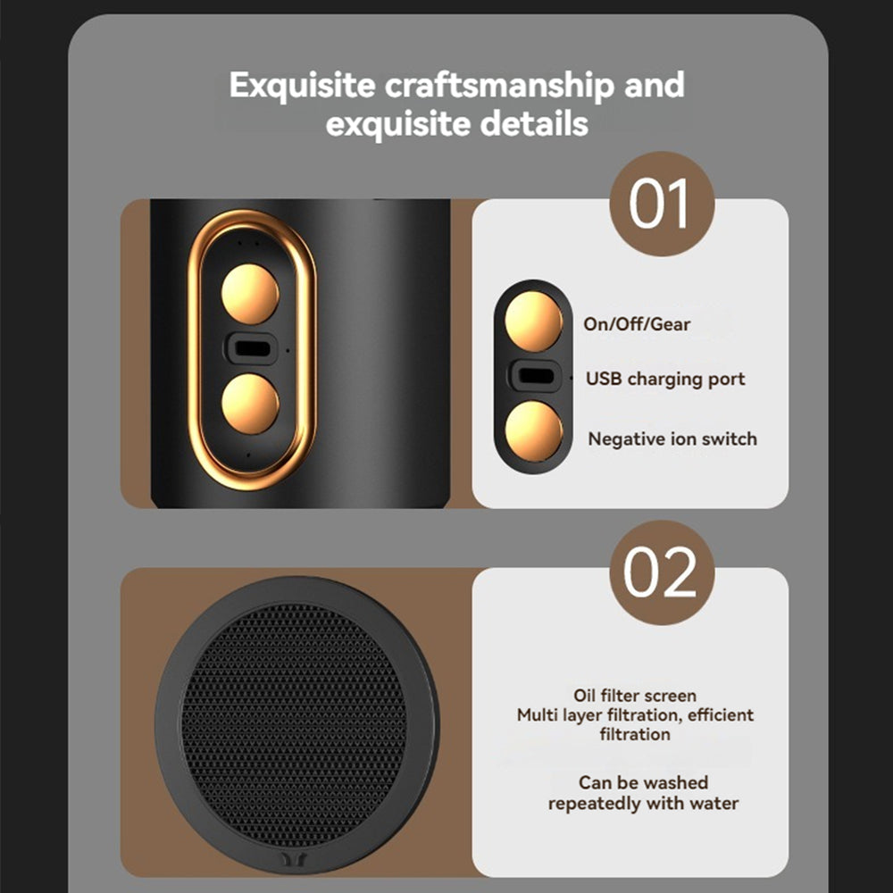 Kraftig bærbar røyk- og luftrenser med vifte for alle rom, oppladbar