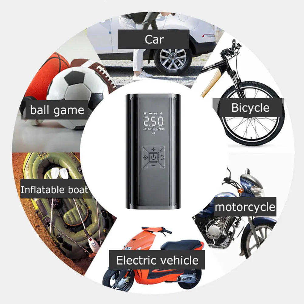 120W Přenosný vzduchový kompresor bezdrátový/kabelový nafukovač, přenosný nafukovač pneumatik pro auto, kolo, míče – digitální displej, 150PSI, baterie 2000mAh