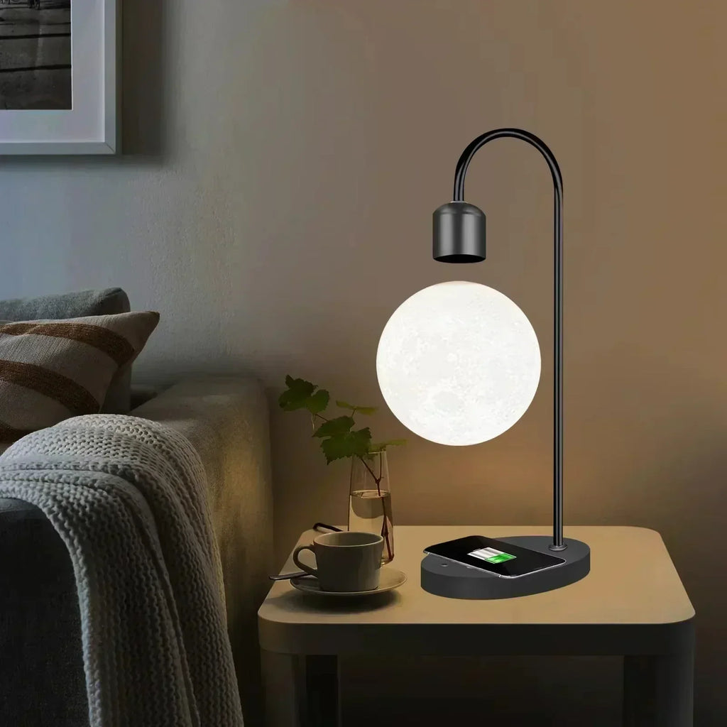 LED magnetisk levitationsmånelampe med trådløs opladning