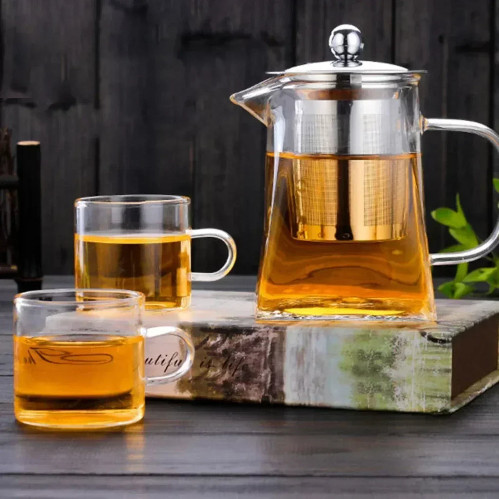 Elegante Glasteekanne und Wasserkocher mit Teesieb – Perfektes Tee-Set zum Aufbrühen für Küche, Esszimmer und Zuhause