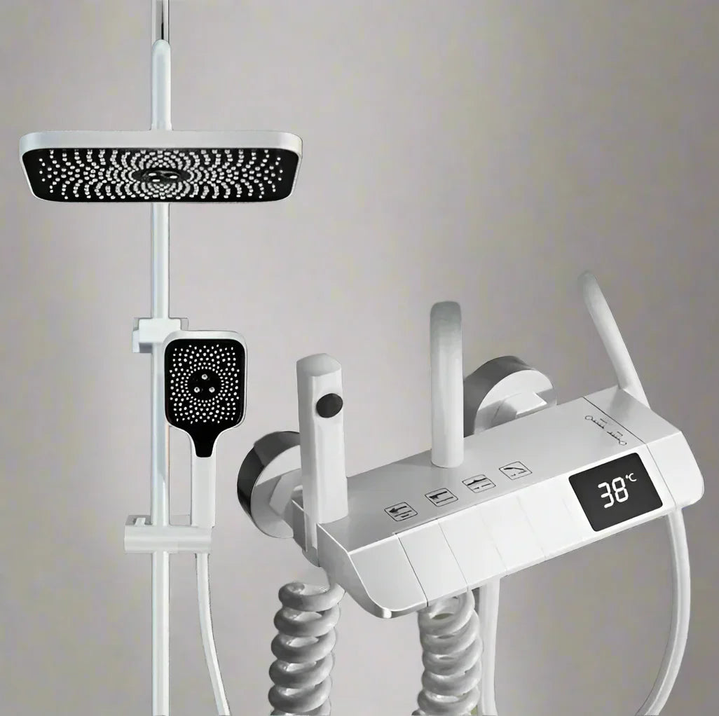 アクアセンス デジタルシャワーセット – 4機能、高水圧、銅製ミキサー、サーモスタット制御