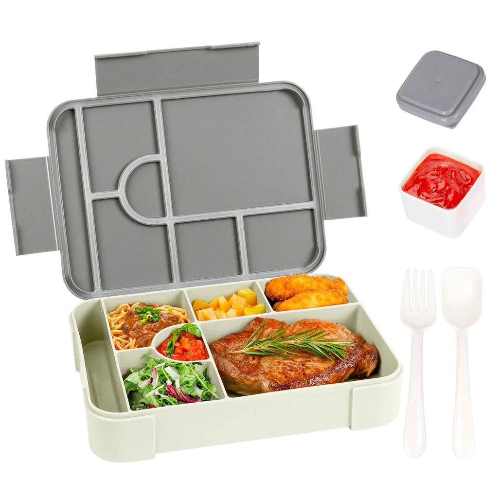 Portapranzo da 1330 ml con 7 scomparti — a tenuta stagna, adatto al microonde + posate