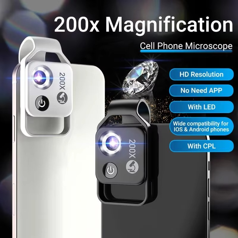 Lensa Mikroskop Telefon Pintar LumaScope 200X Dengan Klip