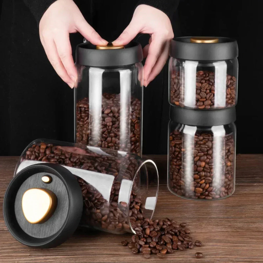 Frischhaltender Vakuumversiegelter Glasbehälter – Luftdichter Vorratsbehälter für Kaffeebohnen, Getreide und Süßigkeiten
