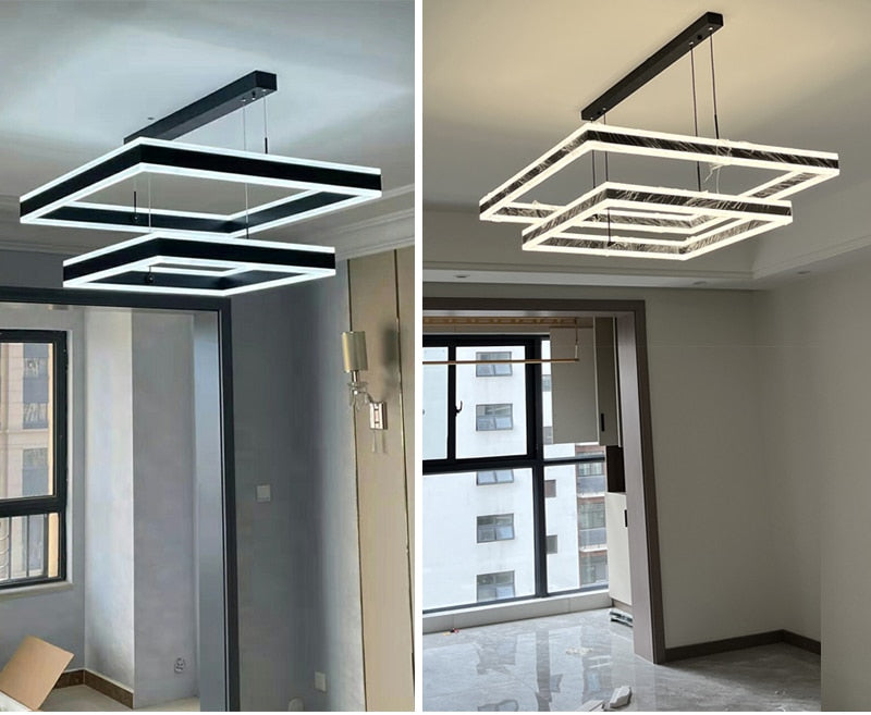 YLK Kare - Lampu gantung LED moden untuk ruang tamu reka bentuk segi empat mewah