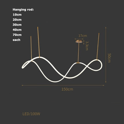 Kolia LED Boleh Laras Hitam Putih Emas Krom Siling Reka Bentuk