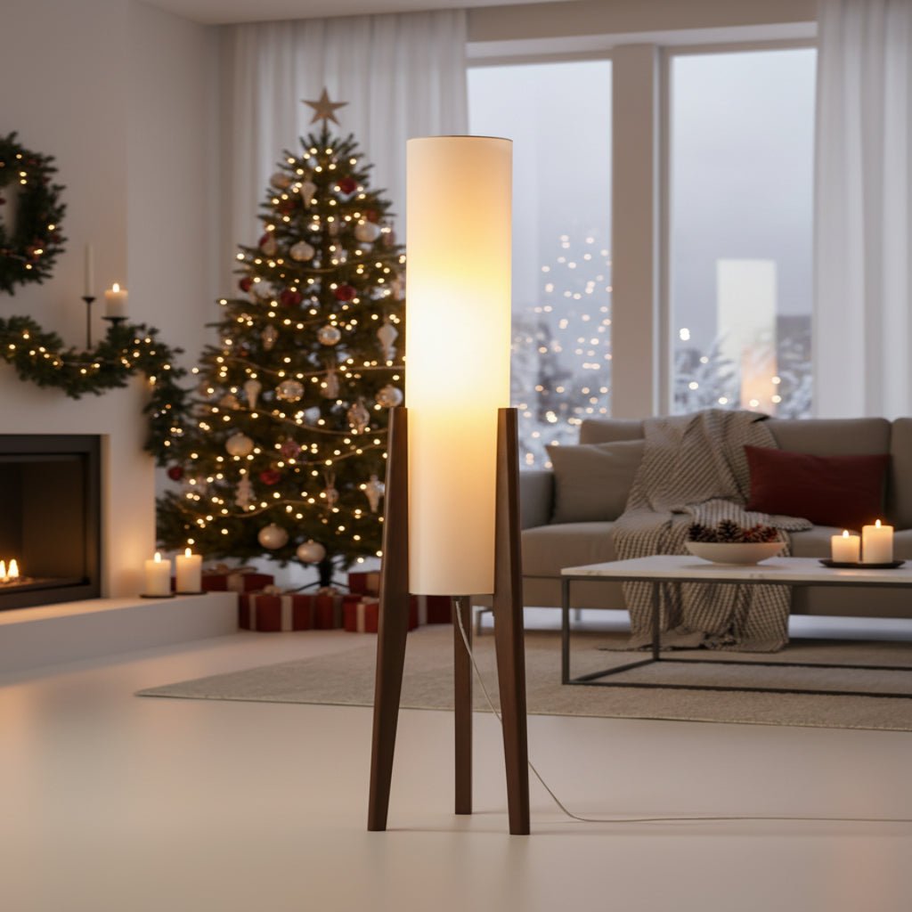Nordora Nordic Floor Lamp With Walnut Wood Base And Dimmable LEDs For Home