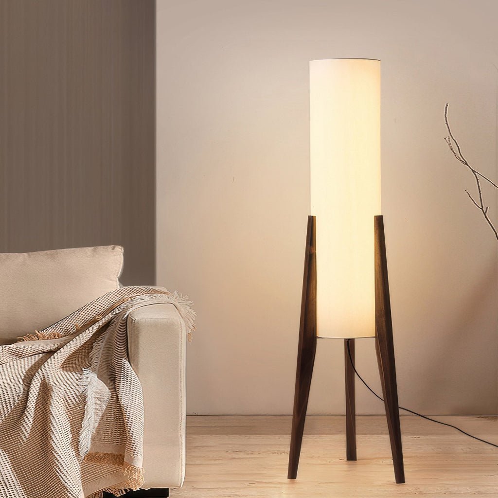 Nordora Nordic Floor Lamp With Walnut Wood Base And Dimmable LEDs For Home