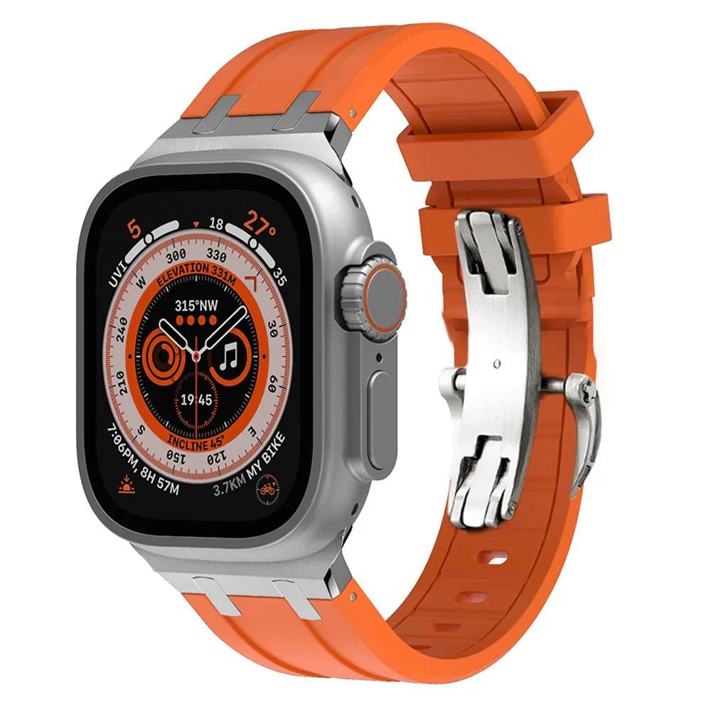 高級APメタルヘッドバタフライバックルシリコンバンド Apple Watch用