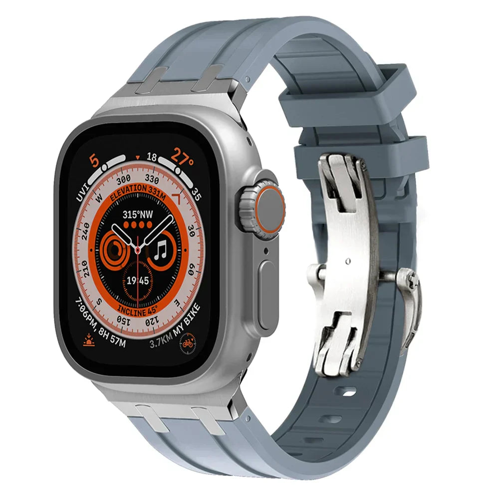 高級APメタルヘッドバタフライバックルシリコンバンド Apple Watch用