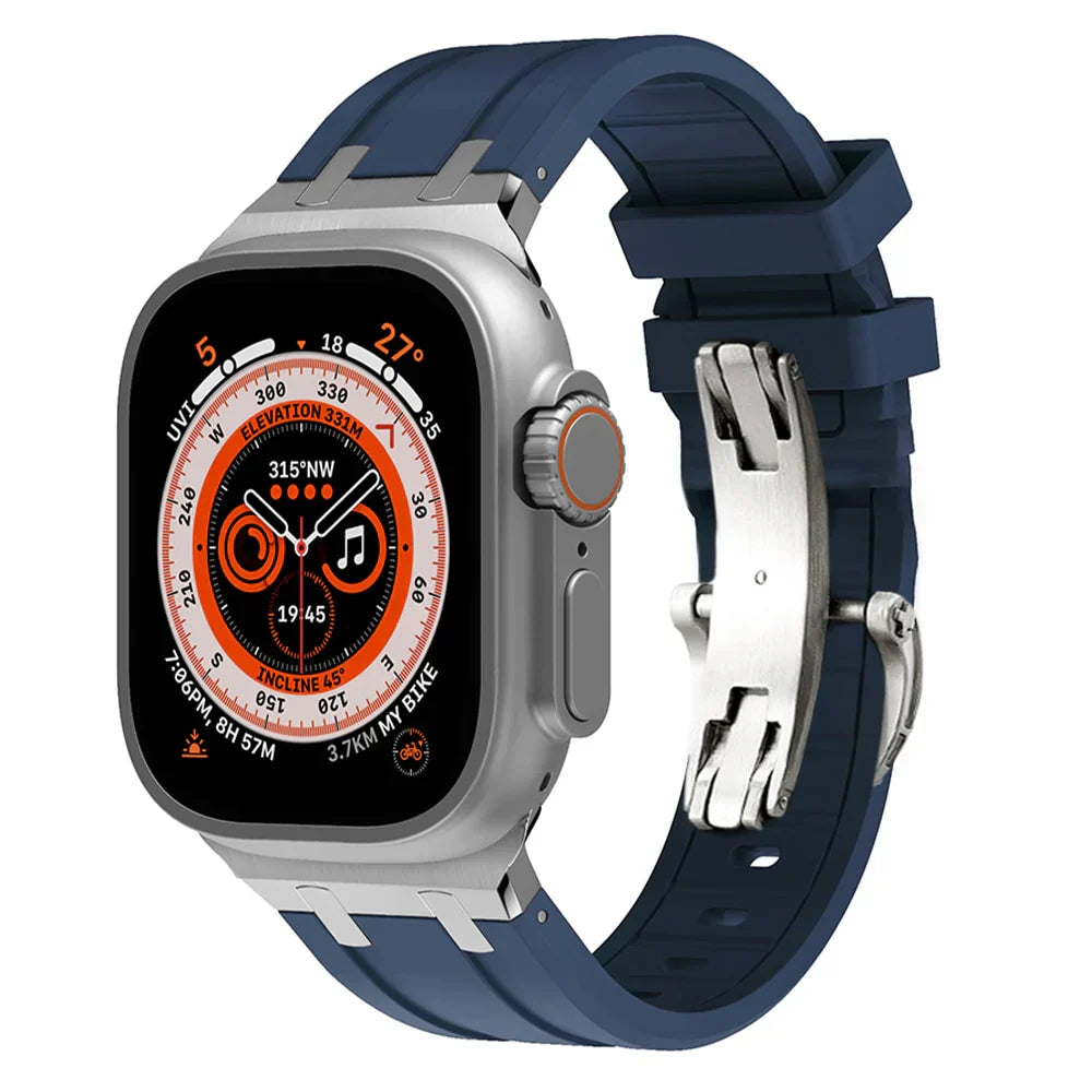 高級APメタルヘッドバタフライバックルシリコンバンド Apple Watch用