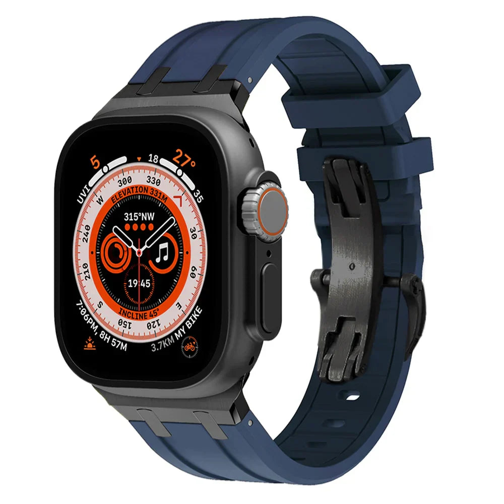 高級APメタルヘッドバタフライバックルシリコンバンド Apple Watch用