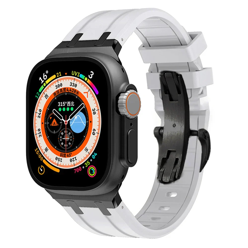 高級APメタルヘッドバタフライバックルシリコンバンド Apple Watch用