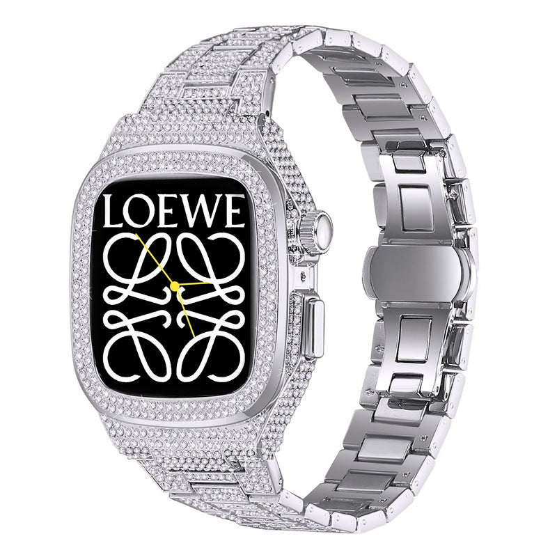 Luxuriöses Metall CrystalDiamond Gehäuse Armband für Apple Watch-44/45mm