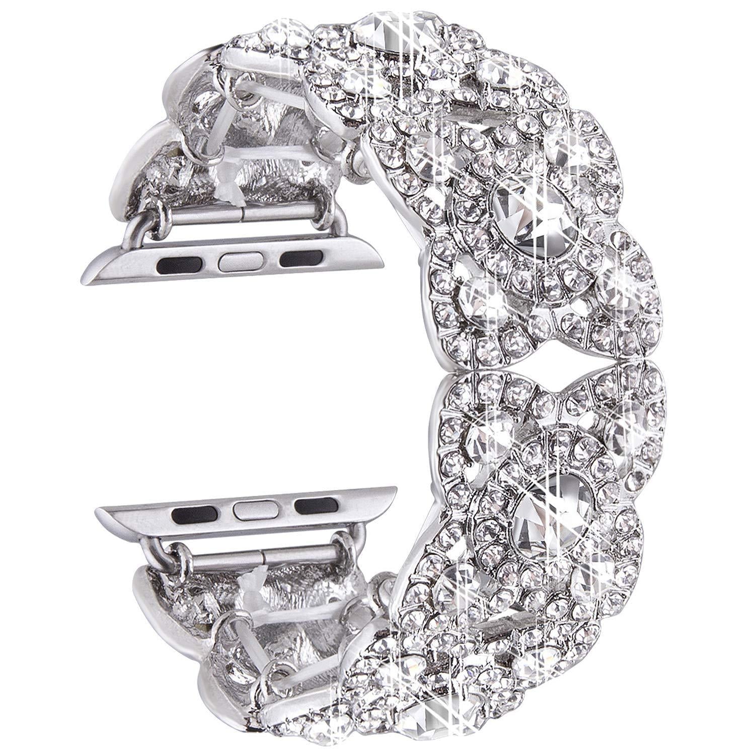 Pulseira de Metal com Diamantes e Flor para Apple Watch