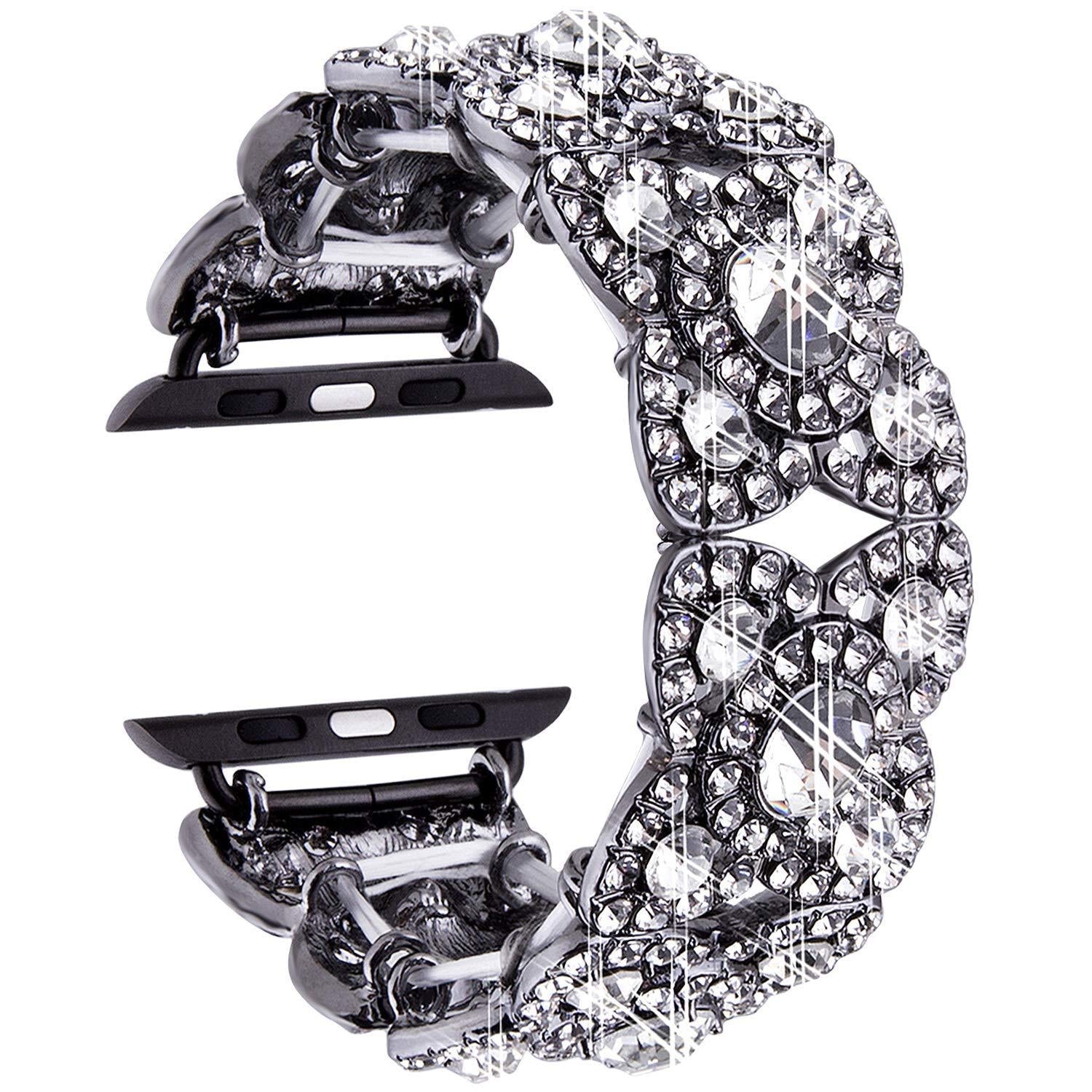 Pulseira de Metal com Diamantes e Flor para Apple Watch