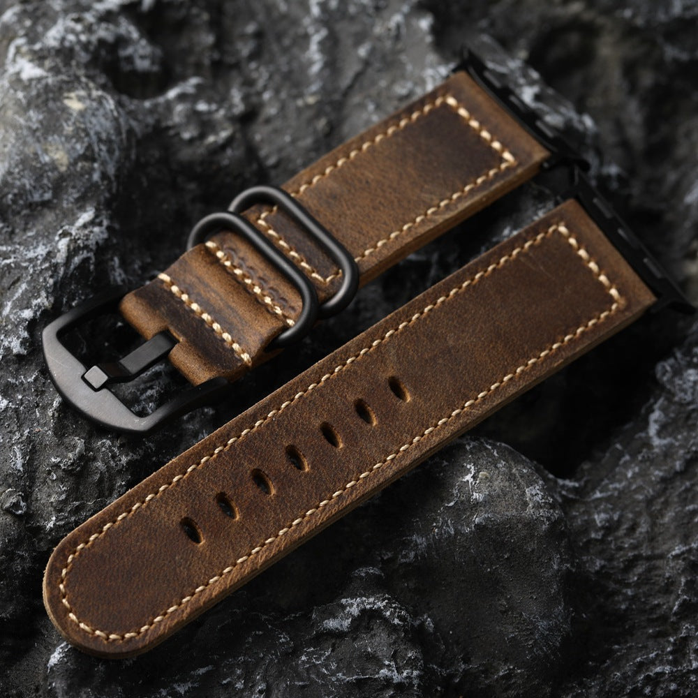 Correia de couro artesanal vintage para Apple Watch