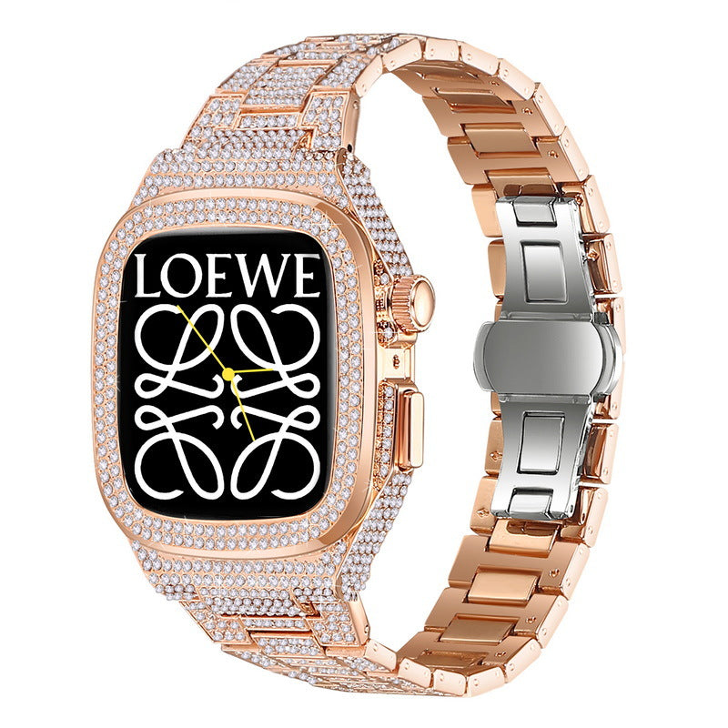 Luxuriöses Metall CrystalDiamond Gehäuse Armband für Apple Watch-44/45mm