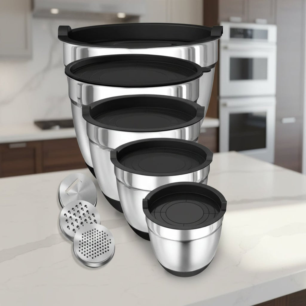 NovaMix Stainless Steel Mixing Bowls With Airtight Lids And Non Slip Bottoms