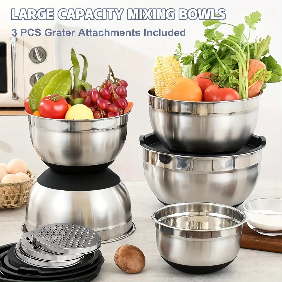 NovaMix Stainless Steel Mixing Bowls With Airtight Lids And Non Slip Bottoms