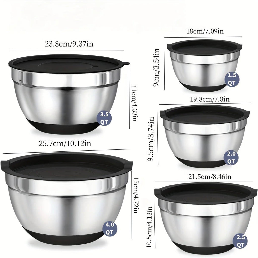 NovaMix Stainless Steel Mixing Bowls With Airtight Lids And Non Slip Bottoms