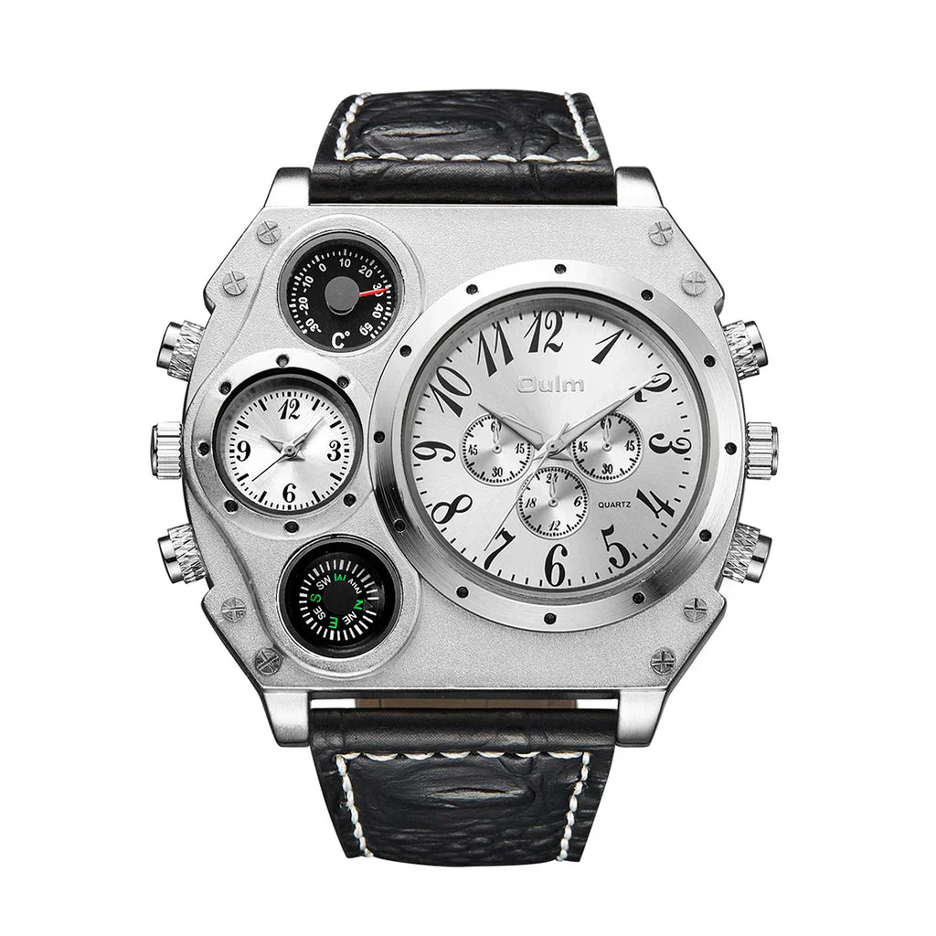 Montre militaire pour homme Oulm Titan – Montre-bracelet sportive à quartz multi-fuseaux horaires avec cadran surdimensionné