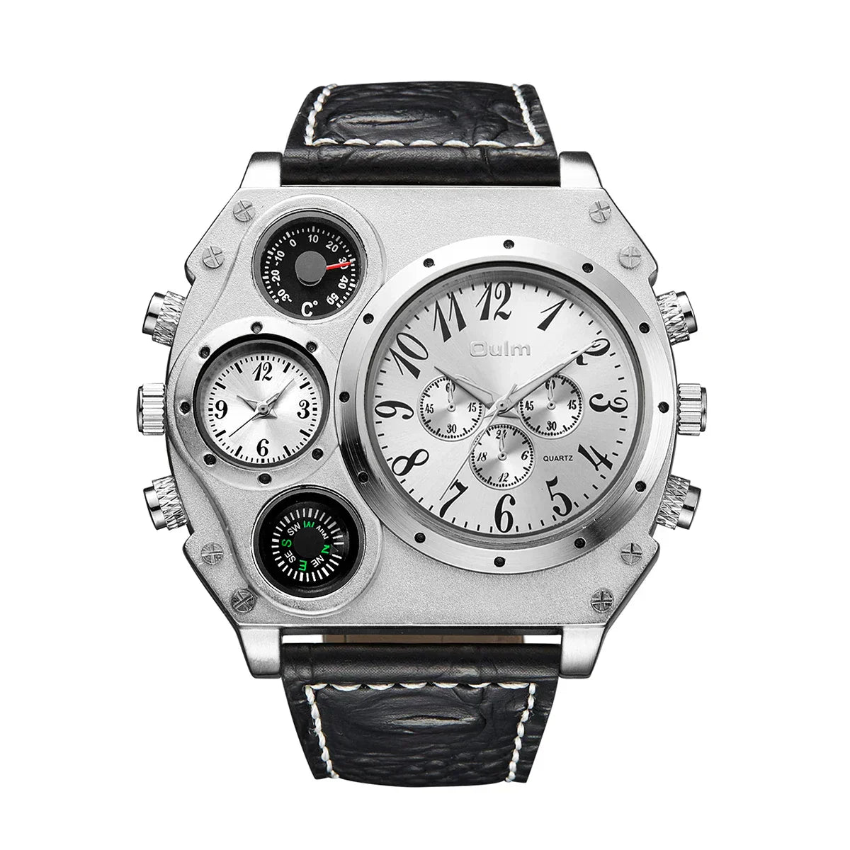 Montre militaire pour homme Oulm Titan – Montre-bracelet sportive à quartz multi-fuseaux horaires avec cadran surdimensionné