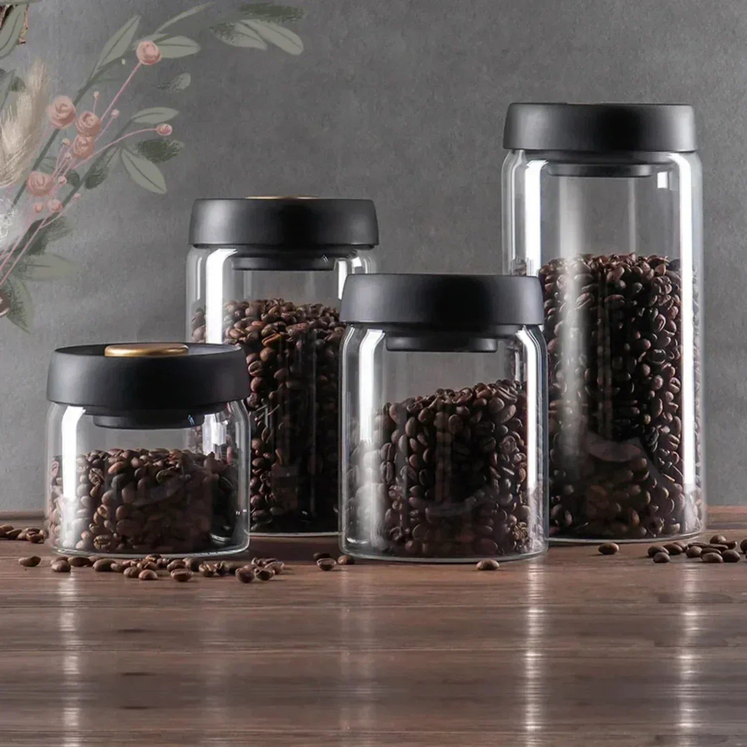 Frischhaltender Vakuumversiegelter Glasbehälter – Luftdichter Vorratsbehälter für Kaffeebohnen, Getreide und Süßigkeiten