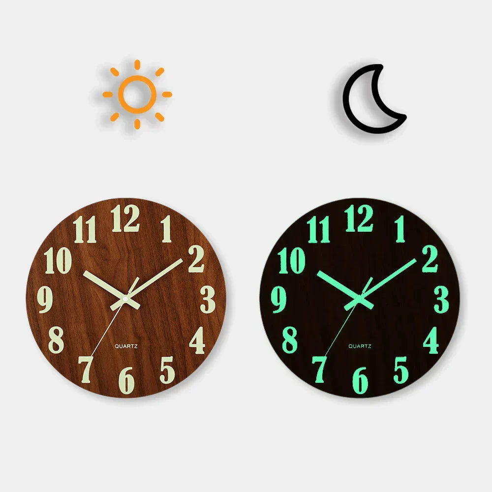 Reloj de Pared de Madera Silencioso y Luminoso