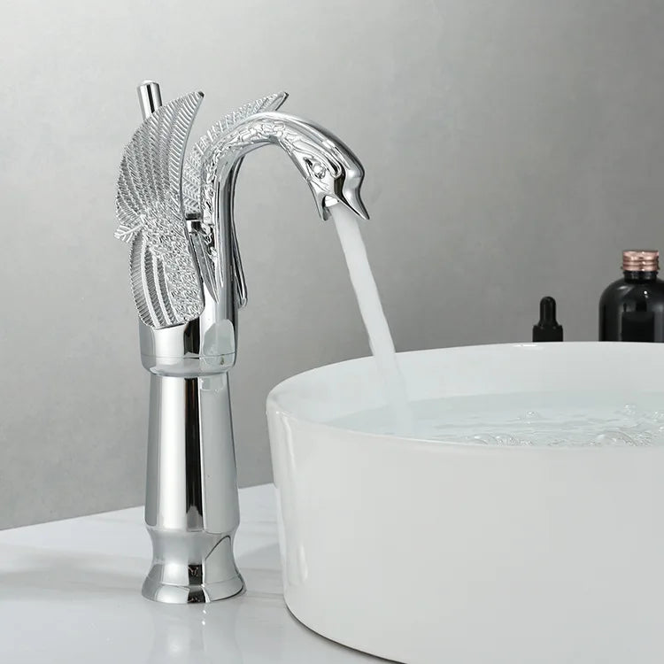 AuroraLuxHome Rubinetto per Lavabo con Maniglia Singola Swan Dorato