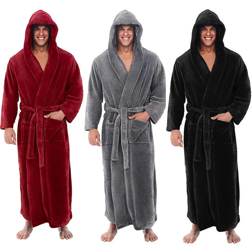 CozyNest HoodedEase Komfortabel Badekåpe for Menn med Myk Komfort