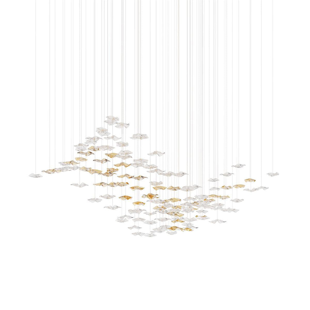 Grande lampadario a foglie di cristallo Nephele — Rosone 210x80cm, onde a cascata