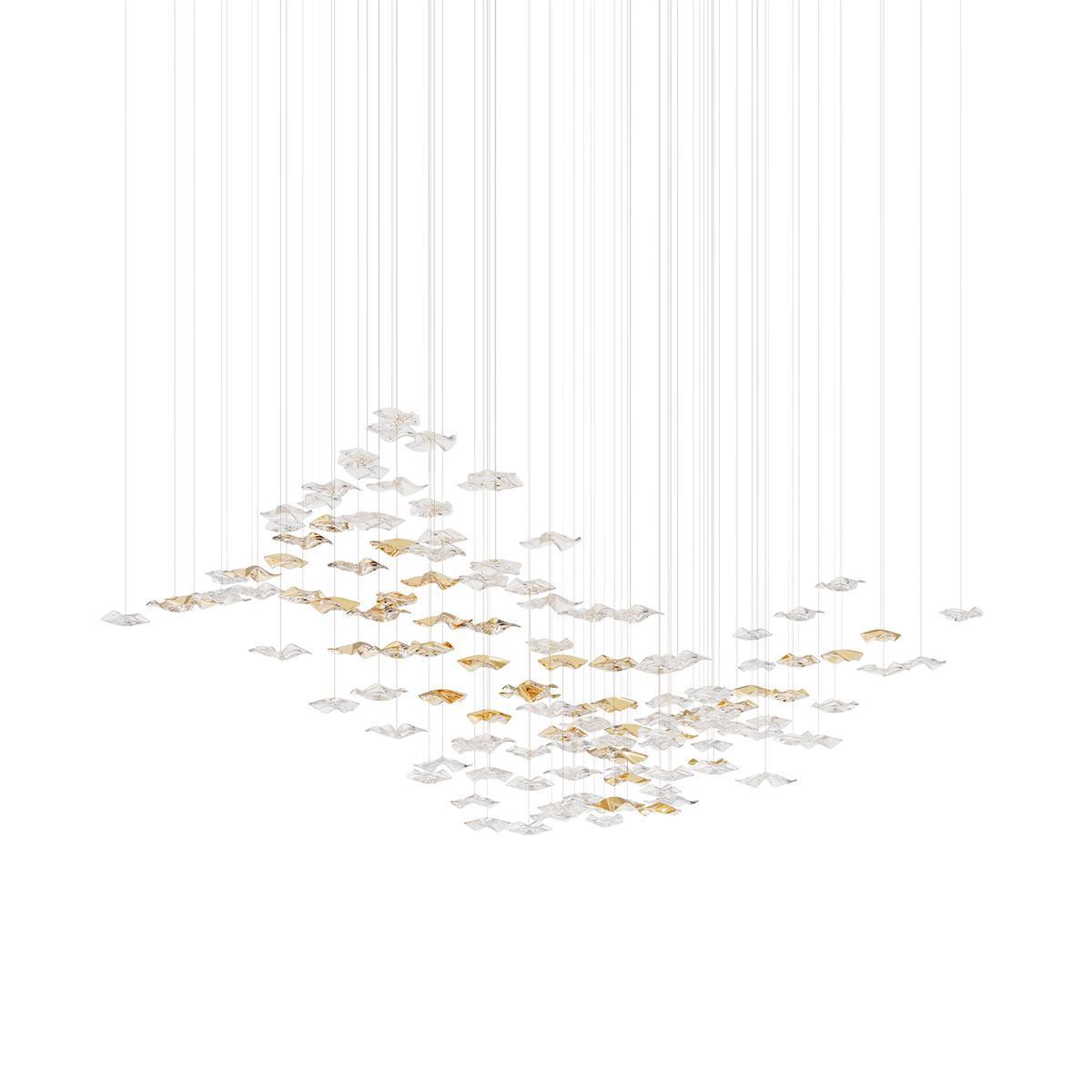 Grande lampadario a foglie di cristallo Nephele — Rosone 210x80cm, onde a cascata