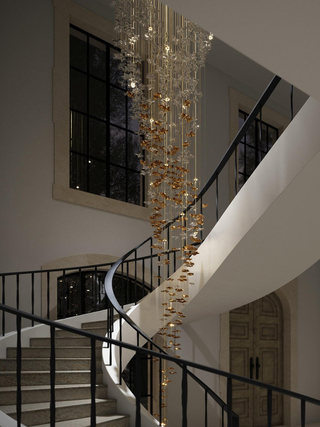 Vecarisra luksuriøs pendellampe i kunstglass med tidevannsinspirert design — kaskade med 170 til 205 deler, spennvidde på 210cm