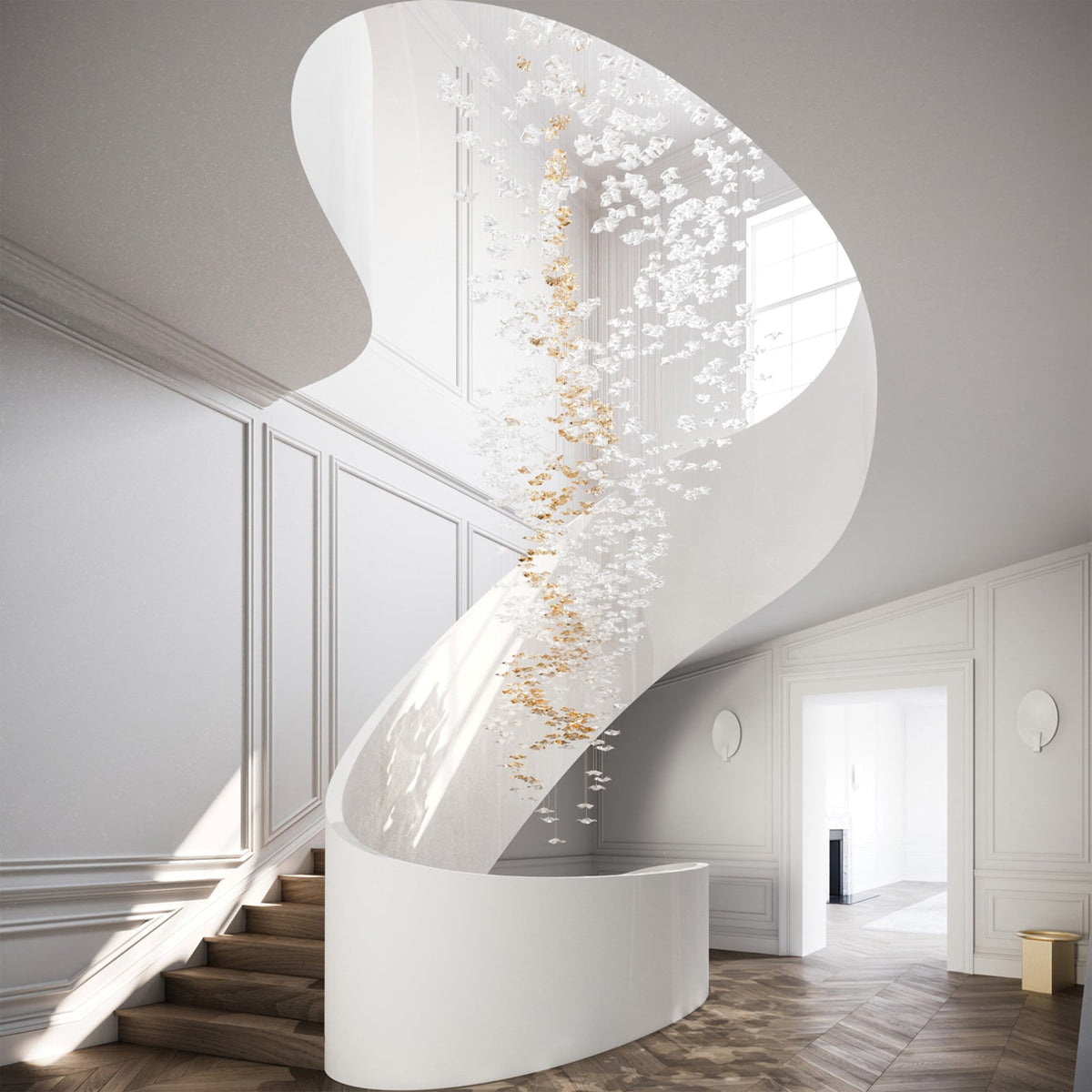 Vecarisra luksuriøs pendellampe i kunstglass med tidevannsinspirert design — kaskade med 170 til 205 deler, spennvidde på 210cm