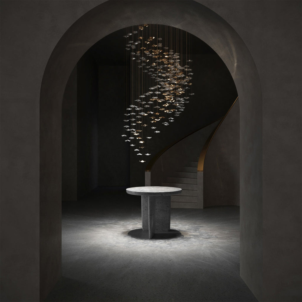 Grande lampadario a foglie di cristallo Nephele — Rosone 210x80cm, onde a cascata