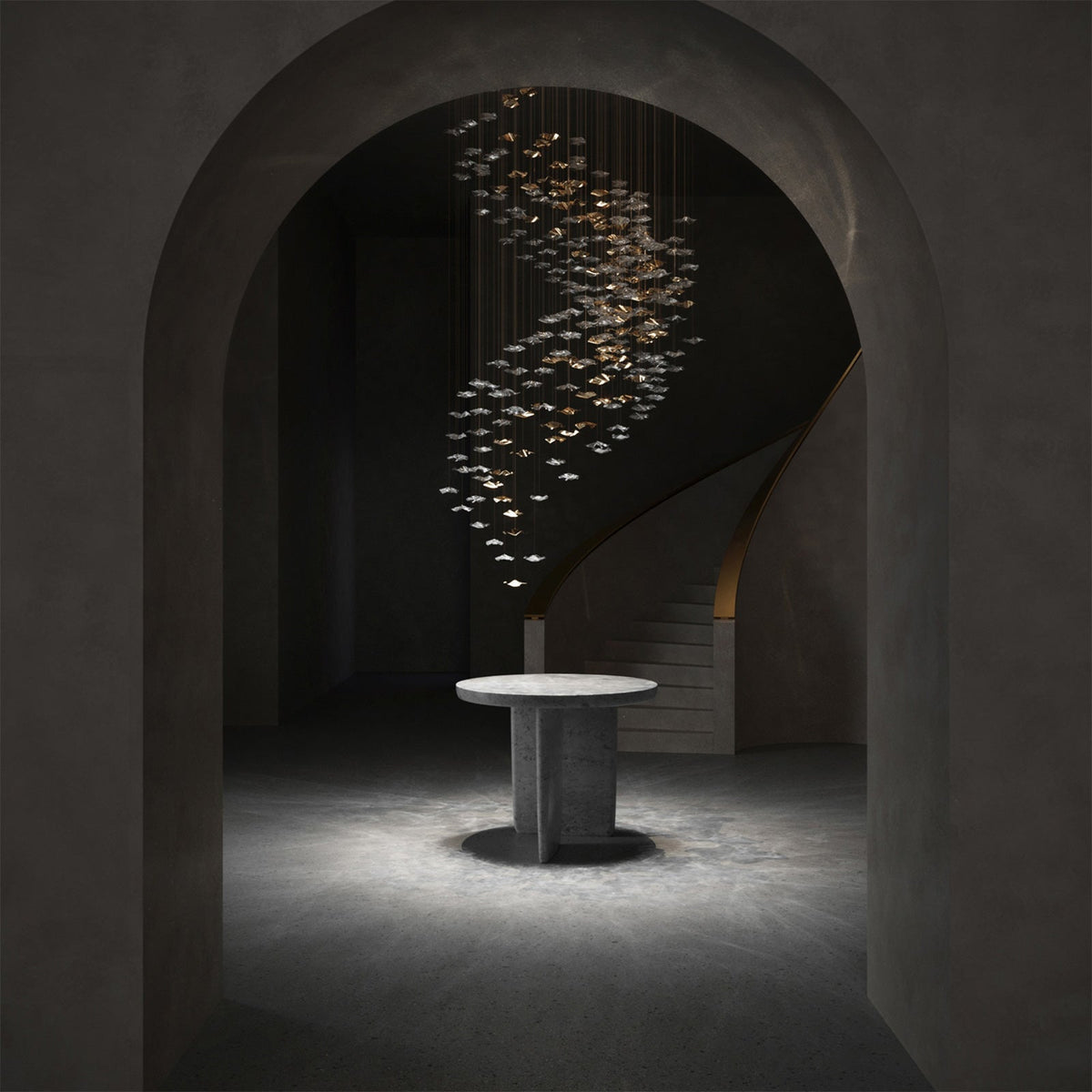 Grande lampadario a foglie di cristallo Nephele — Rosone 210x80cm, onde a cascata