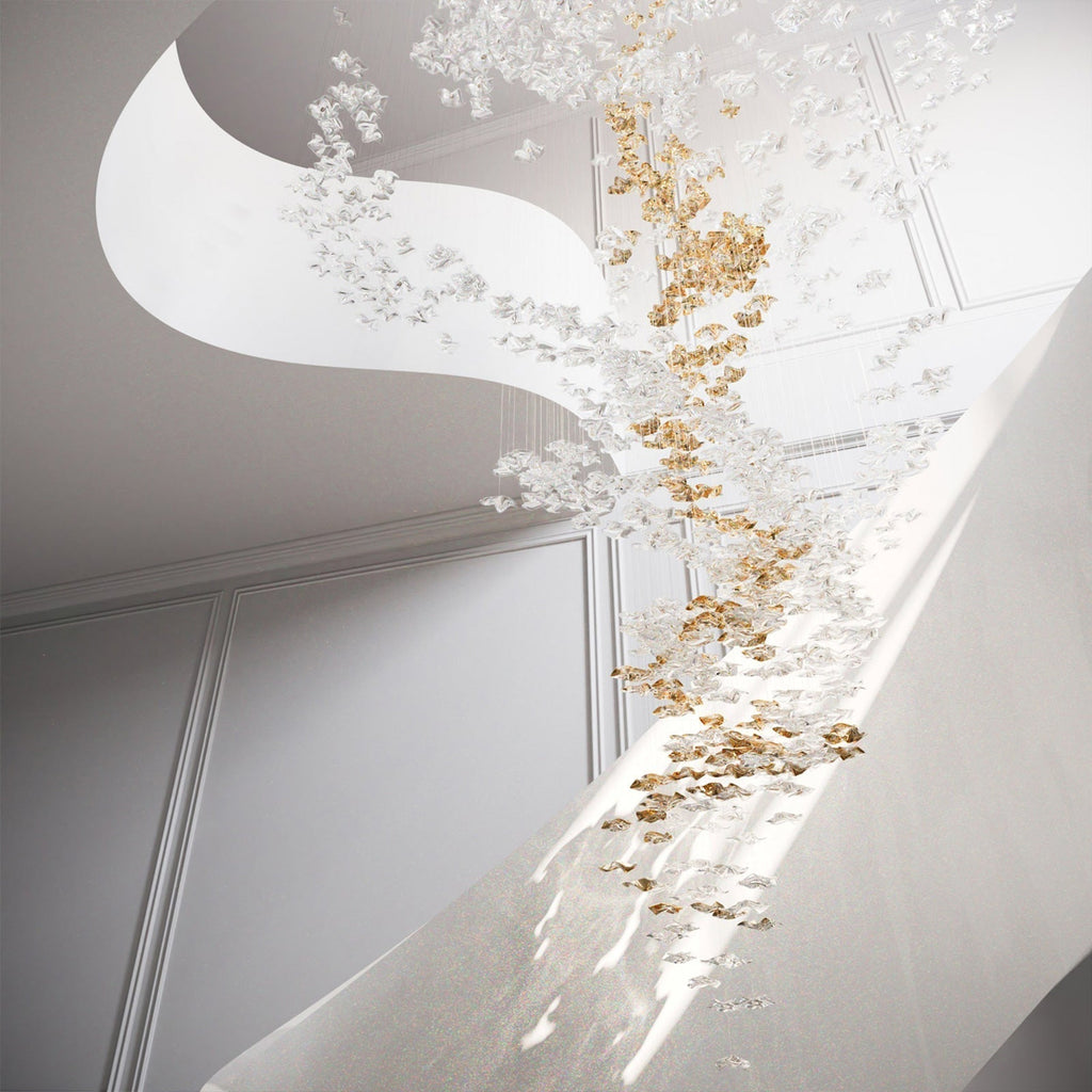 Grande lampadario a foglie di cristallo Nephele — Rosone 210x80cm, onde a cascata