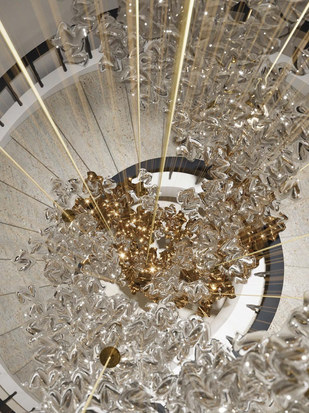 Grande lampadario a foglie di cristallo Nephele — Rosone 210x80cm, onde a cascata